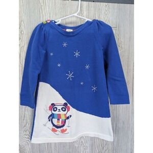 Gymboree Panda Bear Knit Dress Girl 3T 100% Cotton Skiing Glitter Embroidered